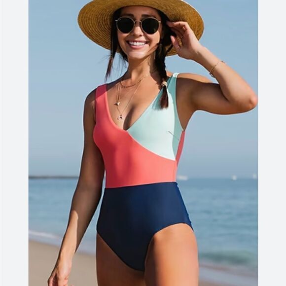 New Cupshe Annika Color Block One Piece Swimsuit Size XL - Picture 1 of 9